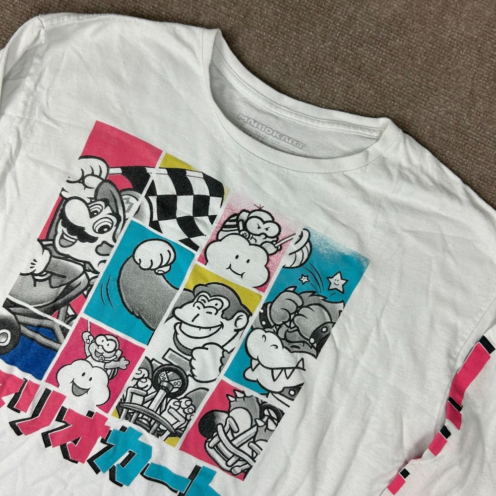 Nintendo Shirt Men XL White Geeknet Mario Kart Cartoon Graphic Print Long Sleeve